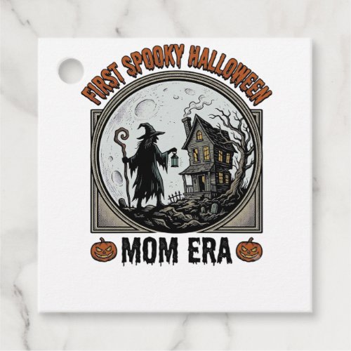 First Halloween Mom Vintage Engraving Haunted Witc Favor Tags