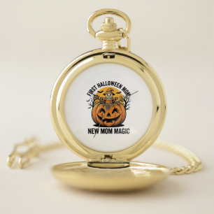 First Halloween Mom Vintage Pumpkin Bat Shirt_1 Pocket Watch