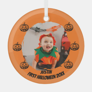 First Halloween Photo Glass Ornament