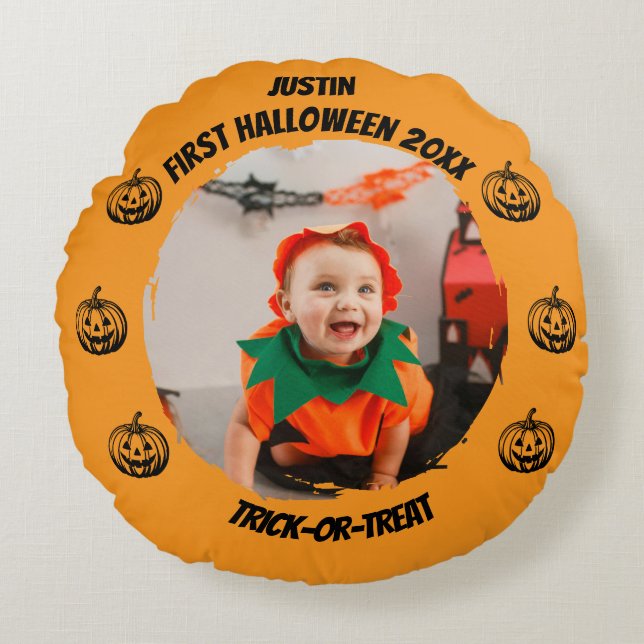 First Halloween Photo Round Pillow (Front)