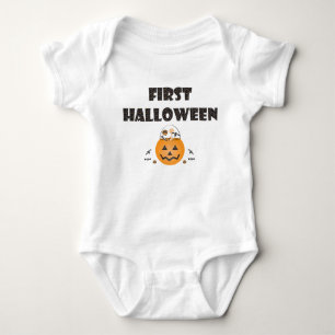 First Halloween Pumpkin Candy Bucket Orange Black Baby Bodysuit