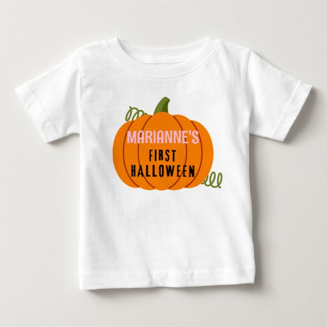 First Halloween T-Shirt, Personalize Name Girl Baby T-Shirt (Front)