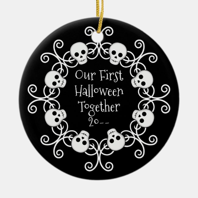 First Halloween together skull wreath Ceramic Ornament