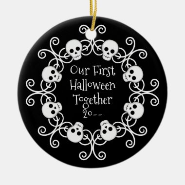 First Halloween together skull wreath Ceramic Ornament