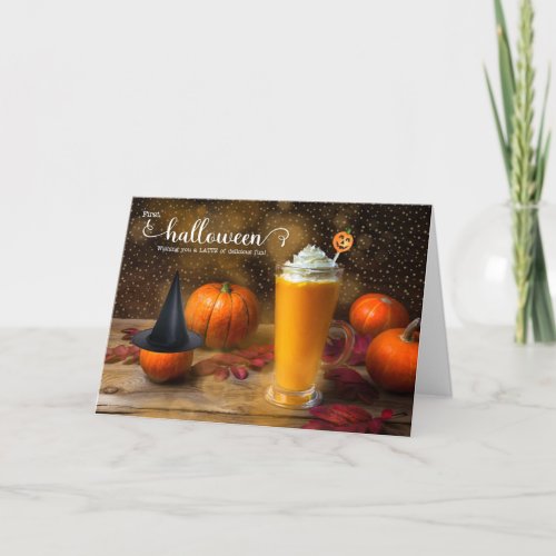 First Halloween Wishes for Latte of Delicious Fun Holiday Card