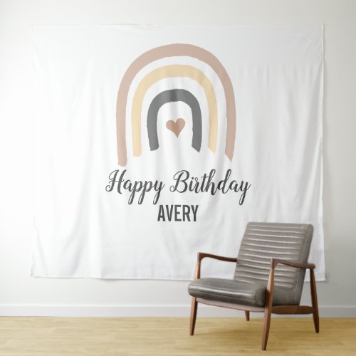 First Happy Birthday Name Modern Rainbow Baby Tapestry