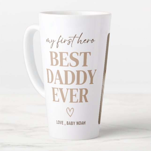 First Hero Best Daddy Ever Modern Photo Latte Mug (Left Angle)