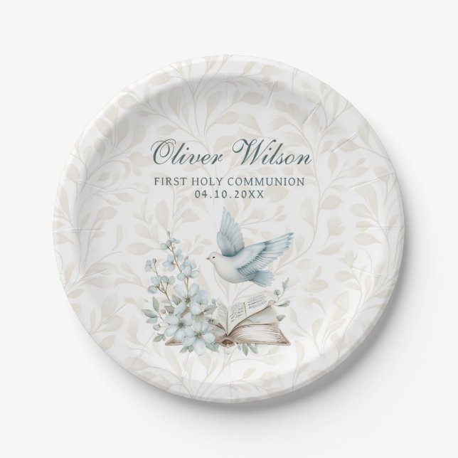 First Holly Communion Book and Dove Paper Plates (Front)
