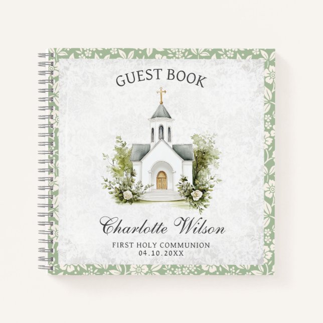 First Holly Communion Floral Church Guest Book (Front)