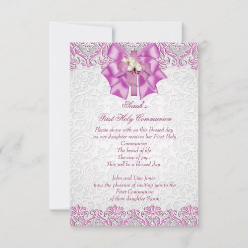 First Holy Communion 1st Cross Girls Lilac Pink Announcement