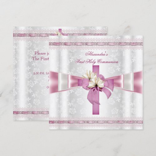 First Holy Communion 1st Cross Girls White Pink Invites