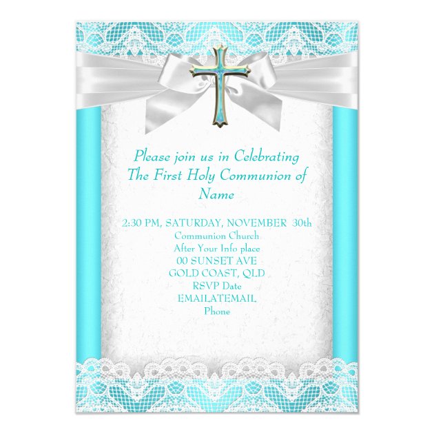 First Holy Communion 1st Girls Cross Teal 2 Invitation