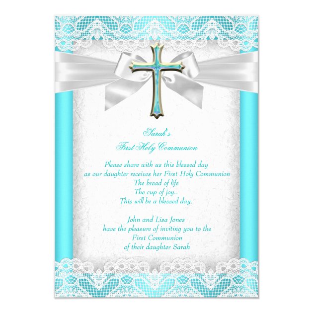 First Holy Communion 1st Girls Cross Teal 2 Invitation