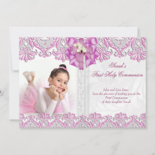 First Holy Communion 1st Girls Lilac Pink Photo 2 Invitation