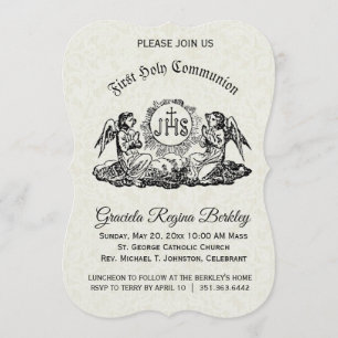 First Holy Communion Angel White Lace Invitations