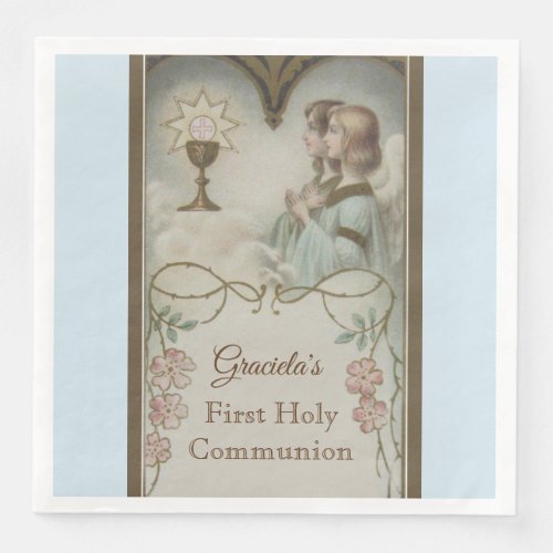 First Holy Communion Angels Chalice Traditional Paper Dinner Napkins