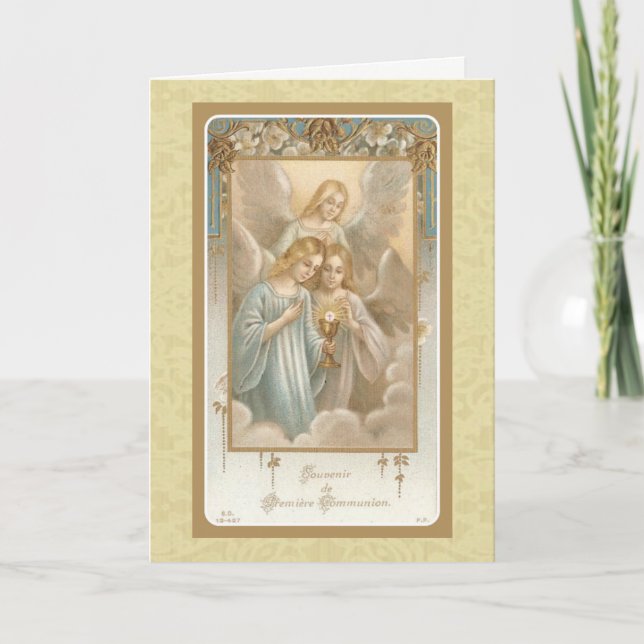 First Holy Communion Angels Eucharist Host Vintage Card (Front)