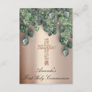First Holy Communion Babtism Christian Cross Green Invitation