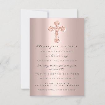 First Holy Communion Babtism Rose Christian Cross Invitation | Zazzle