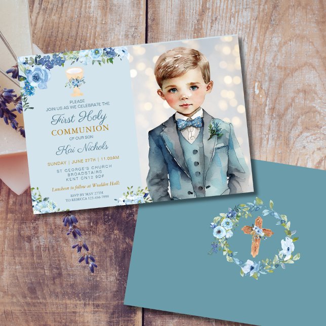 First Holy Communion Baptism Chalice Boy Blue Invitation (Creator Uploaded)