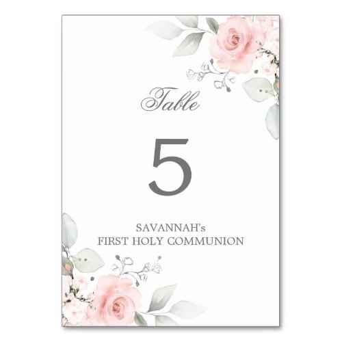 First Holy Communion Baptism Pink Rose Girl Table Number