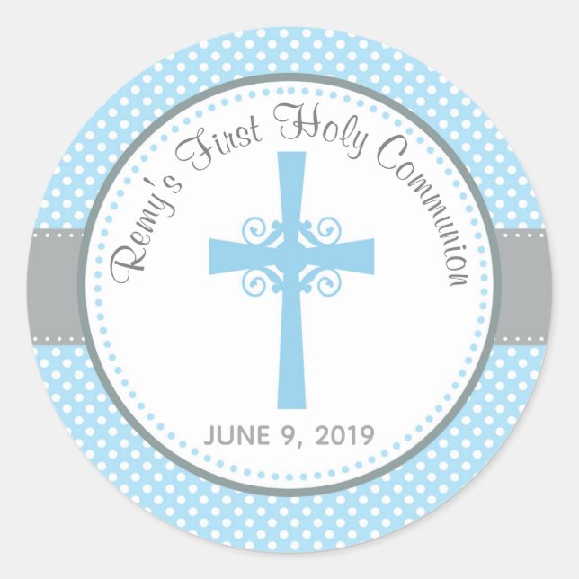 First Holy Communion / Baptism Sticker (Blue Gray) (Front)