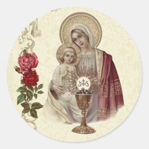 First Holy Communion Blessed Virgin Mary Jesus Classic Round Sticker