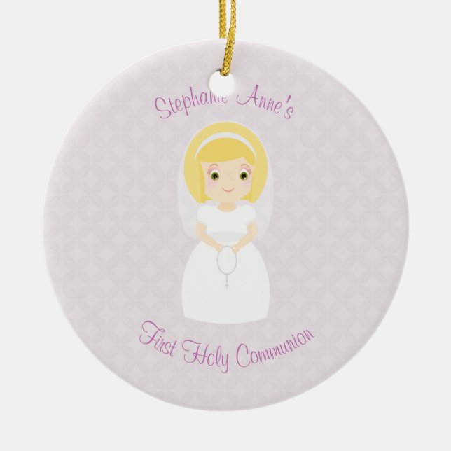 First Holy Communion Blonde Girl Ceramic Ornament (Front)