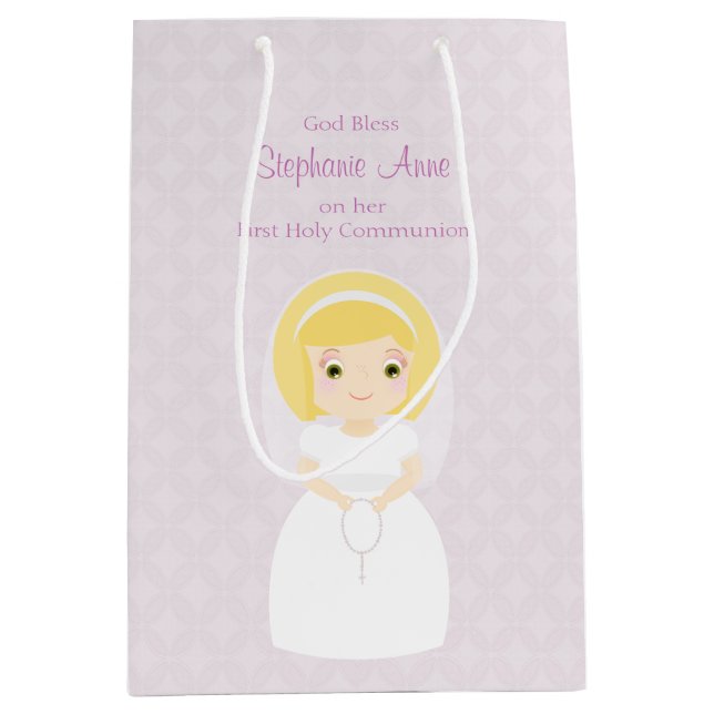 First Holy Communion Blonde Girl Medium Gift Bag (Front)