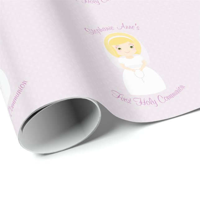 First Holy Communion Blonde Girl Wrapping Paper (Roll Corner)