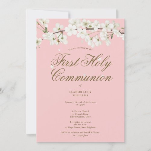 First Holy Communion Blossom Floral Blush Pink Invitation