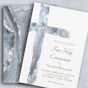 First Holy Communion blue agate Holy Cross Invitation