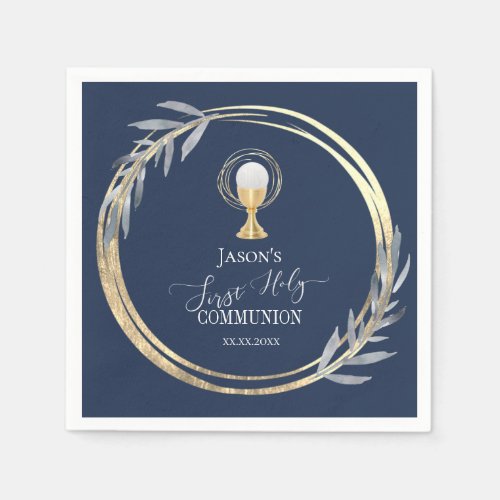 First Holy communion blue and faux foil Napkins