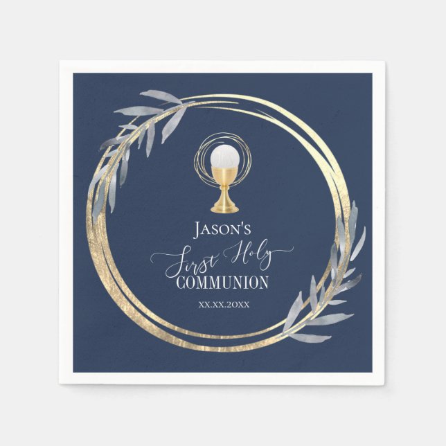 First Holy communion blue and faux foil Napkins (Front)