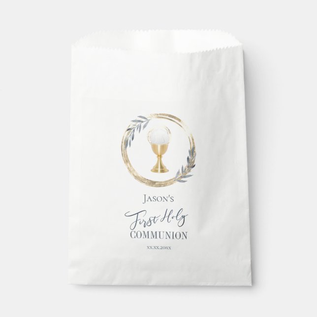 First Holy communion | blue and faux gold foil Favor Bag (Front)