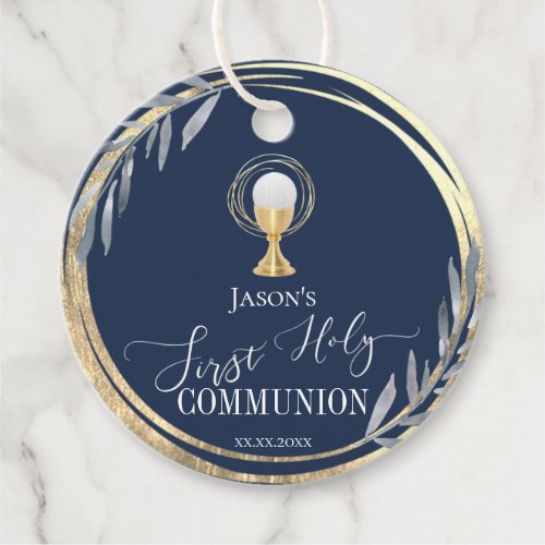 First Holy communion  blue and faux gold foil Favor Tags