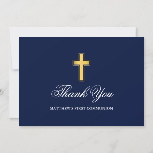 First Holy Communion Blue and Gold  Thank You Card