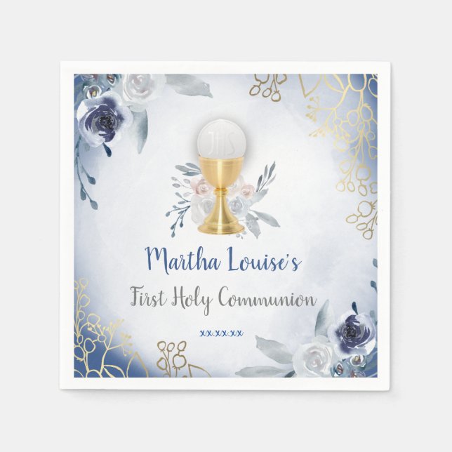 First Holy Communion blue flowers Napkins (Front)