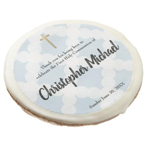 First Holy Communion Blue Gold Personalized Sugar Cookie