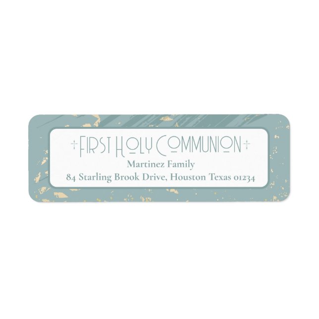 First Holy Communion Blue Gold Return Address Label (Front)
