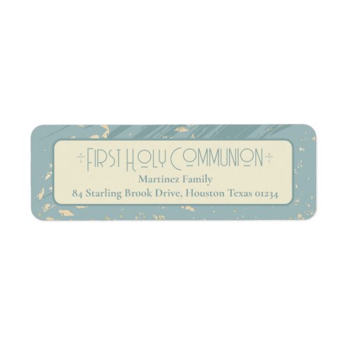 First Holy Communion Blue Gold Return Address Label