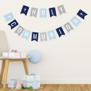 First Holy Communion Blue Gray Boy Party Bunting Flags