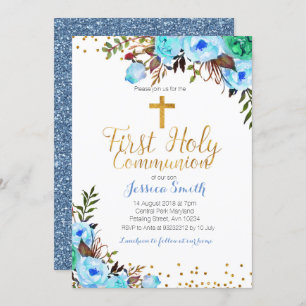 First Holy Communion Blue Invitation Boy