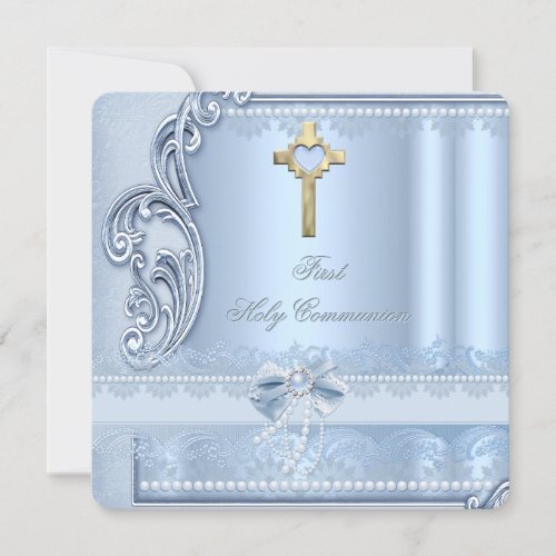 First Holy Communion Blue Lace Confirmation Invitation