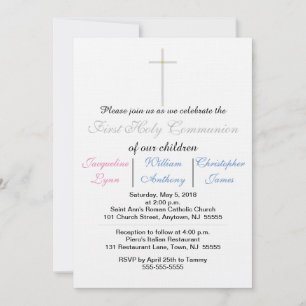 First Holy Communion Blue Pink Triplets Invitation