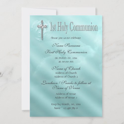 First holy communion blue religious custom announcements