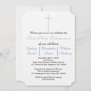 First Holy Communion Blue Triplets Invitations