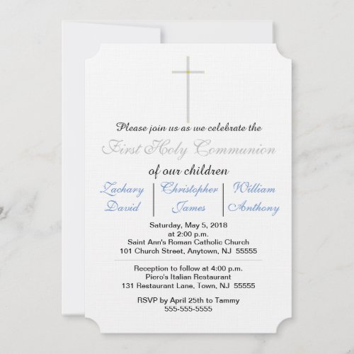 First Holy Communion Blue Triplets Invitations