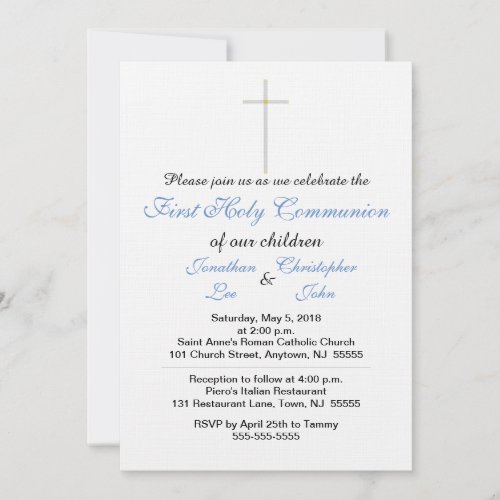 First Holy Communion Blue Twins Invitations