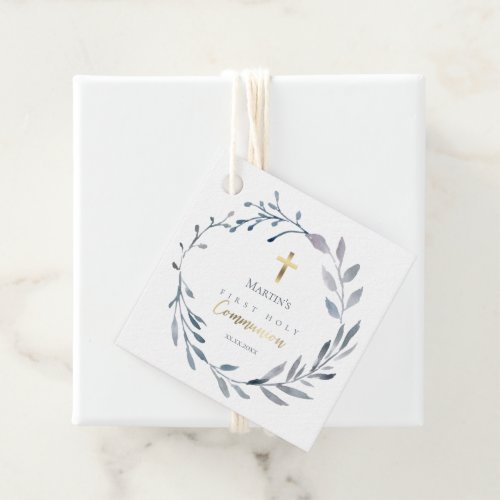First Holy communion blue wreath  Favor Tags